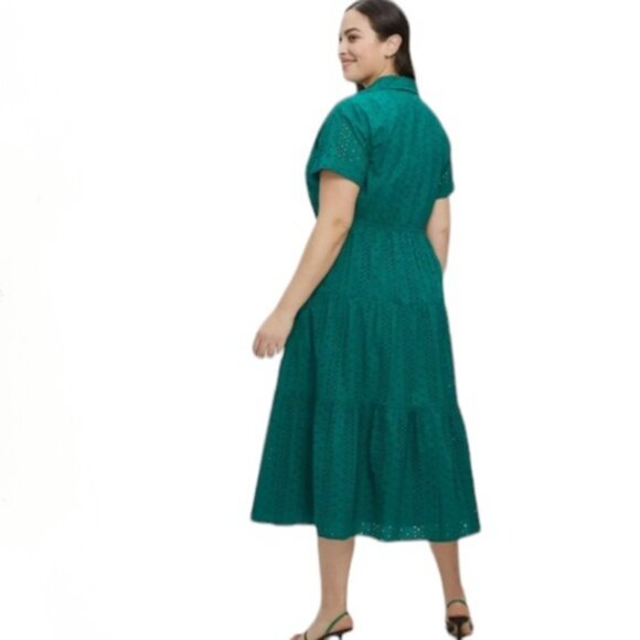 ELOQUII Elements Green  Short Sleeve Tiered Eyelet Midi Dress. Size 22 - Picture 3 of 4